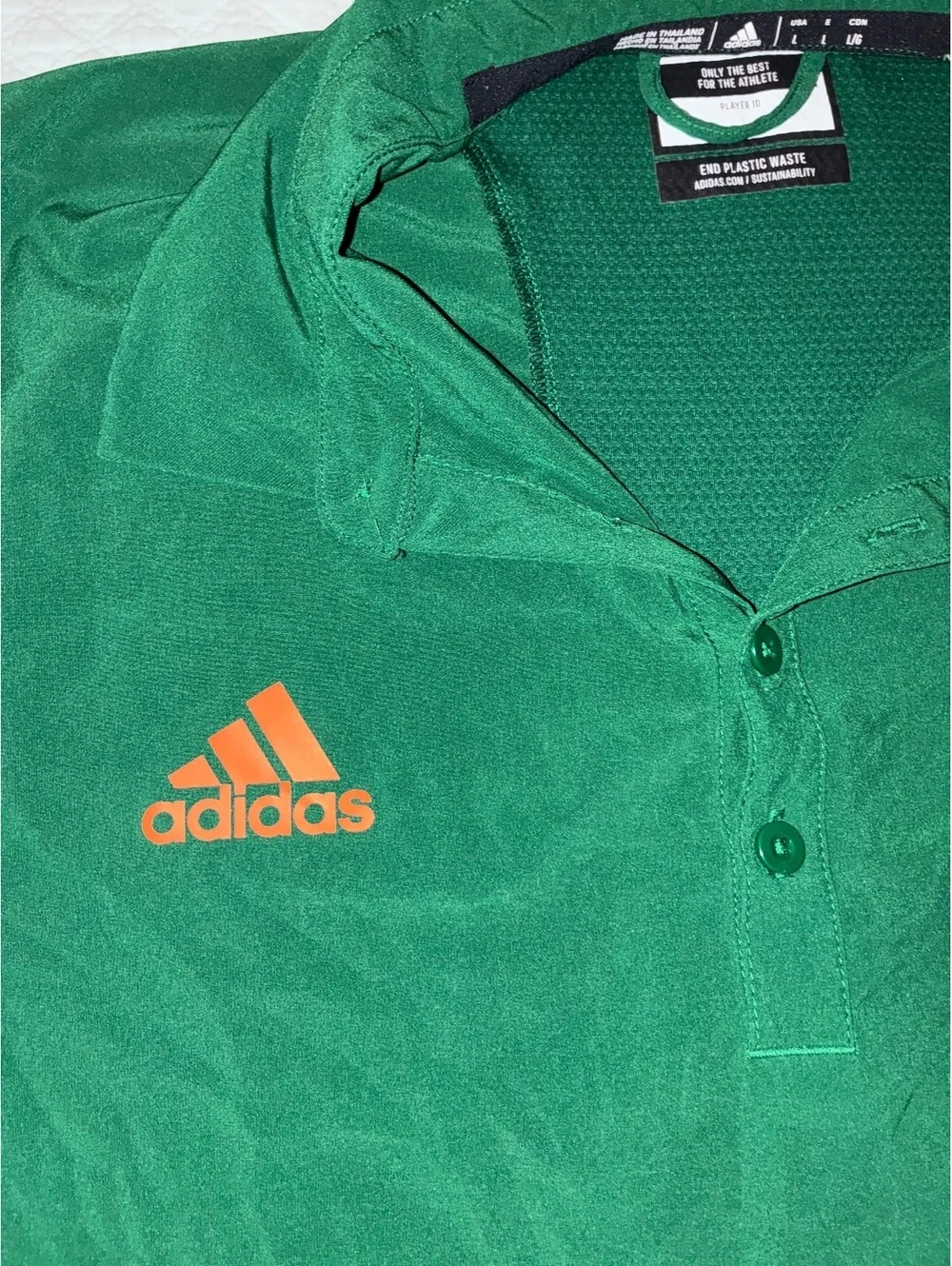 Adidas Polo Shirt Men's Large Green Miami Hurricanes Sideline Player Issue NCAA